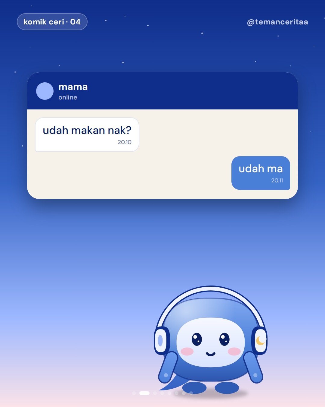 Anak rantau tiap ditelpon mama, panel 2: mama: udah makan nak? / aku: udah ma
